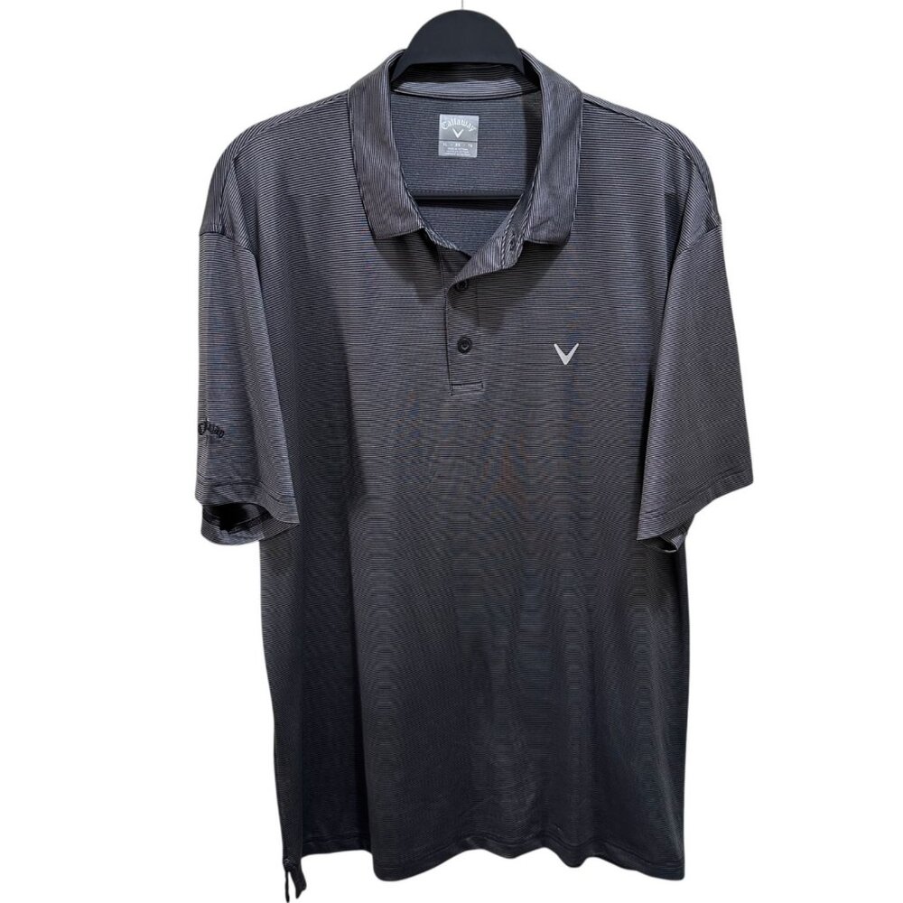 Callaway Golf Men's Size‎ XL Black Gray Striped Moisture Wicking Golf Polo Shirt